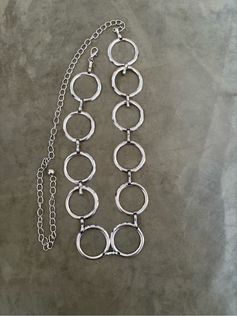 NWOT Vintage Retro Mod Y2K 90’s Silver Circle Chain Belt O-Ring Waist Chain 45”